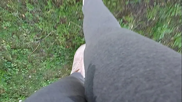 XXX In a public park your stepsister can't hold back and pisses herself completely, wetting her leggings clips Clips