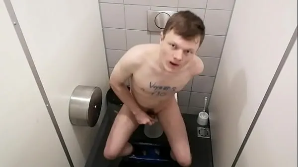 XXX The guy jerks off his small cock in a public toilet and cums clips Clips