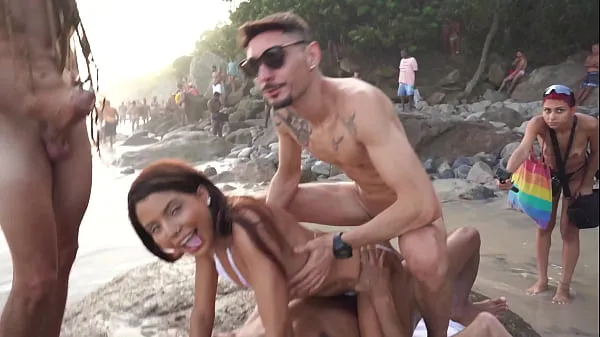 XXX Daped-In-Public : Bianca DANTAS fucks in front of a lot of people at an overflooded beach (DAP, anal, public sex, monster cocks, voyeur, perfect ass, ATM, 3on1) OB299 klipek klipek